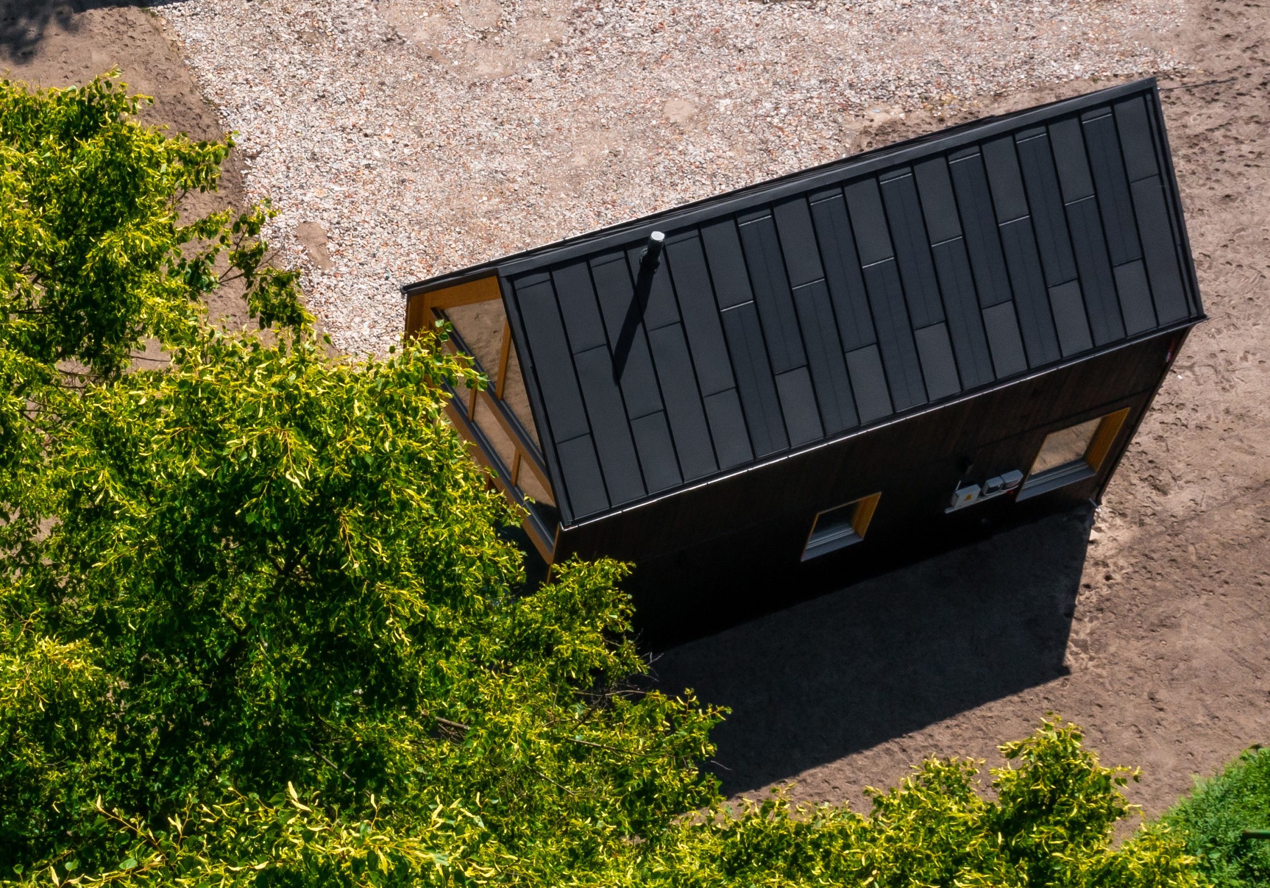 Aerial of integrated solar roofing